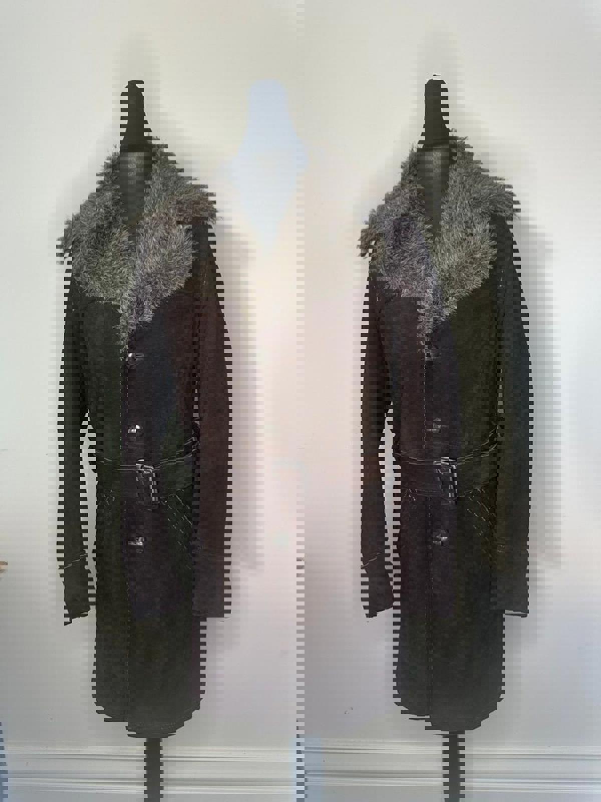 Simpson Sears 'The Men's Store' Suede Belted Coat w/ Faux Fur Collar – Brown