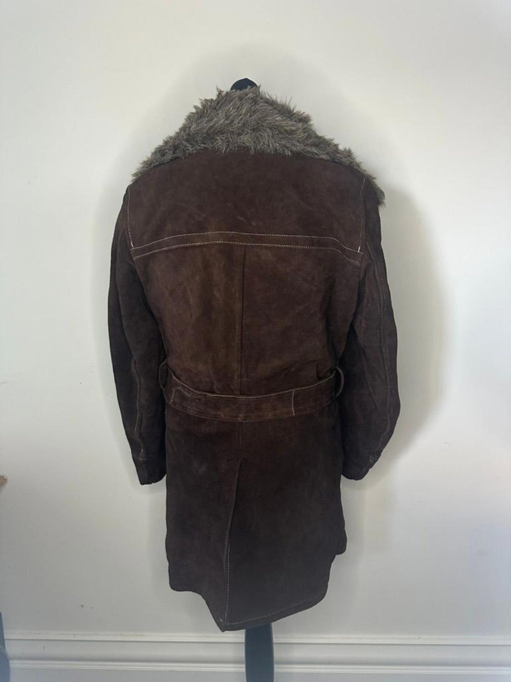 Simpson Sears 'The Men's Store' Suede Belted Coat w/ Faux Fur Collar – Brown