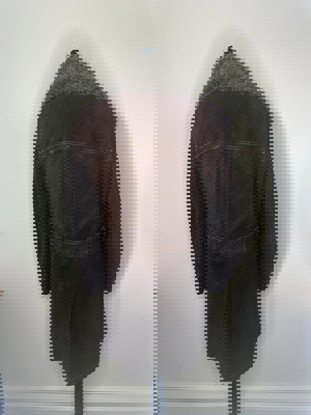 Simpson Sears 'The Men's Store' Suede Belted Coat w/ Faux Fur Collar – Brown