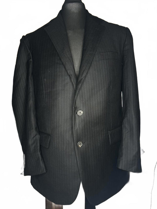 Chaps Mens Wool Suit Jacket 46R Black Pinstripe