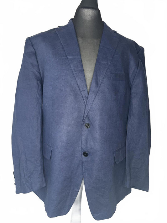 Navy Blue Men's Blazer Two Button Linen Jacket