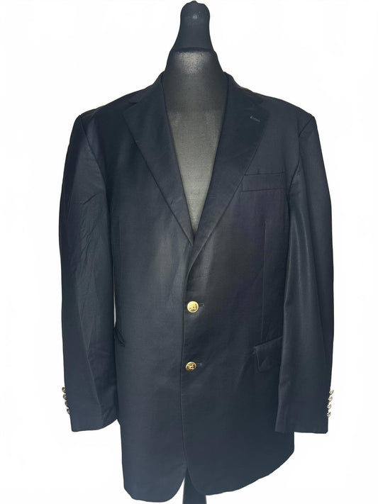 Mens Black Classic Blazer Jacket Gold Buttons 48R