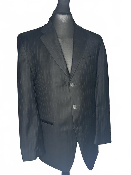 Mens Black Pinstripe Suit Jacket Blazer Size 44R