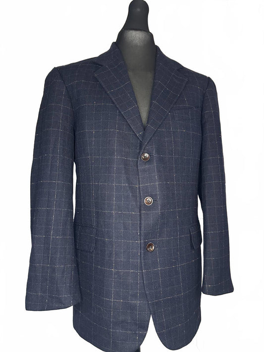 Men's Navy Checkered Blazer with Button Detailing Size 42R
