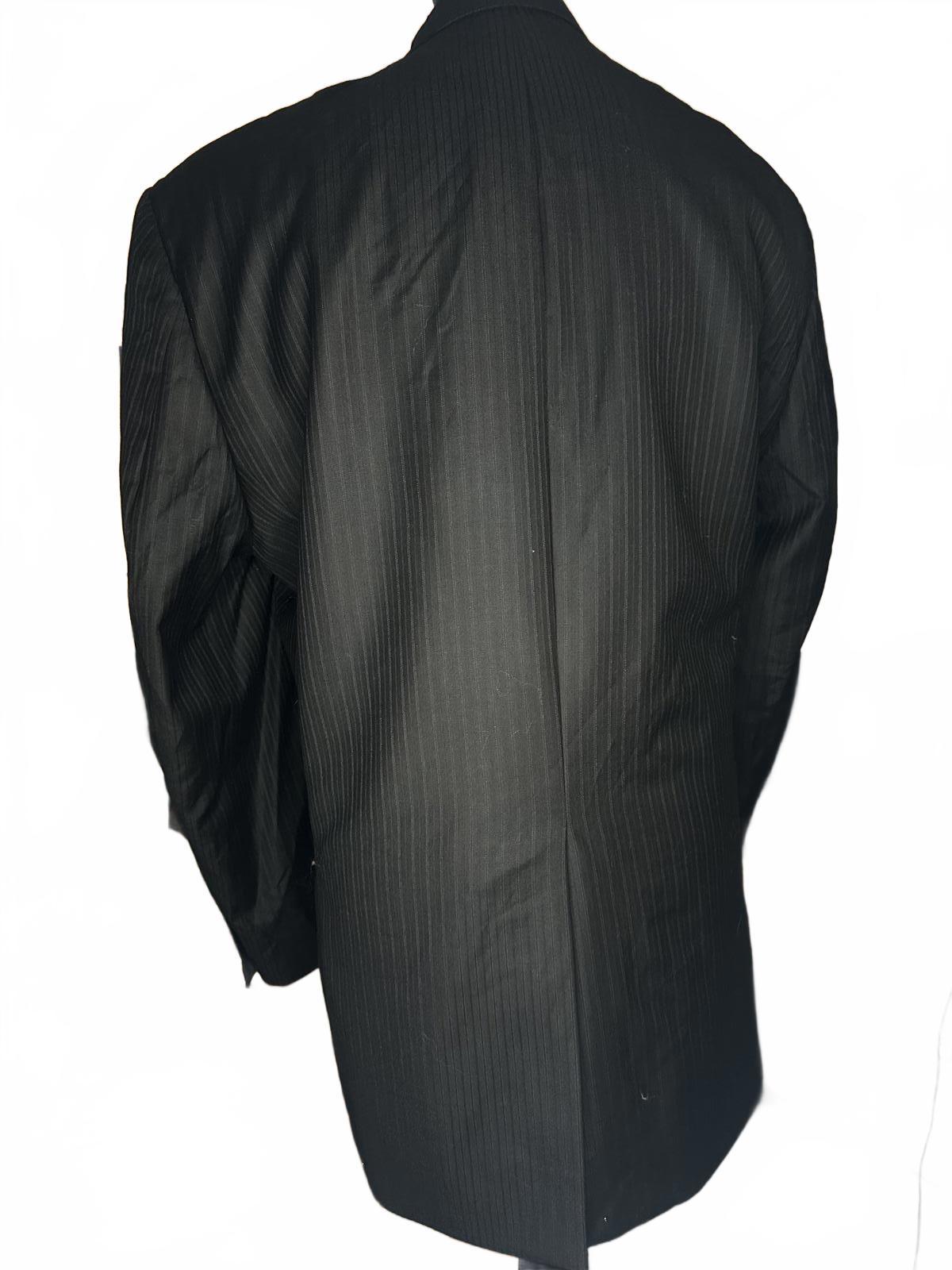Chaps Mens Wool Suit Jacket 46R Black Pinstripe