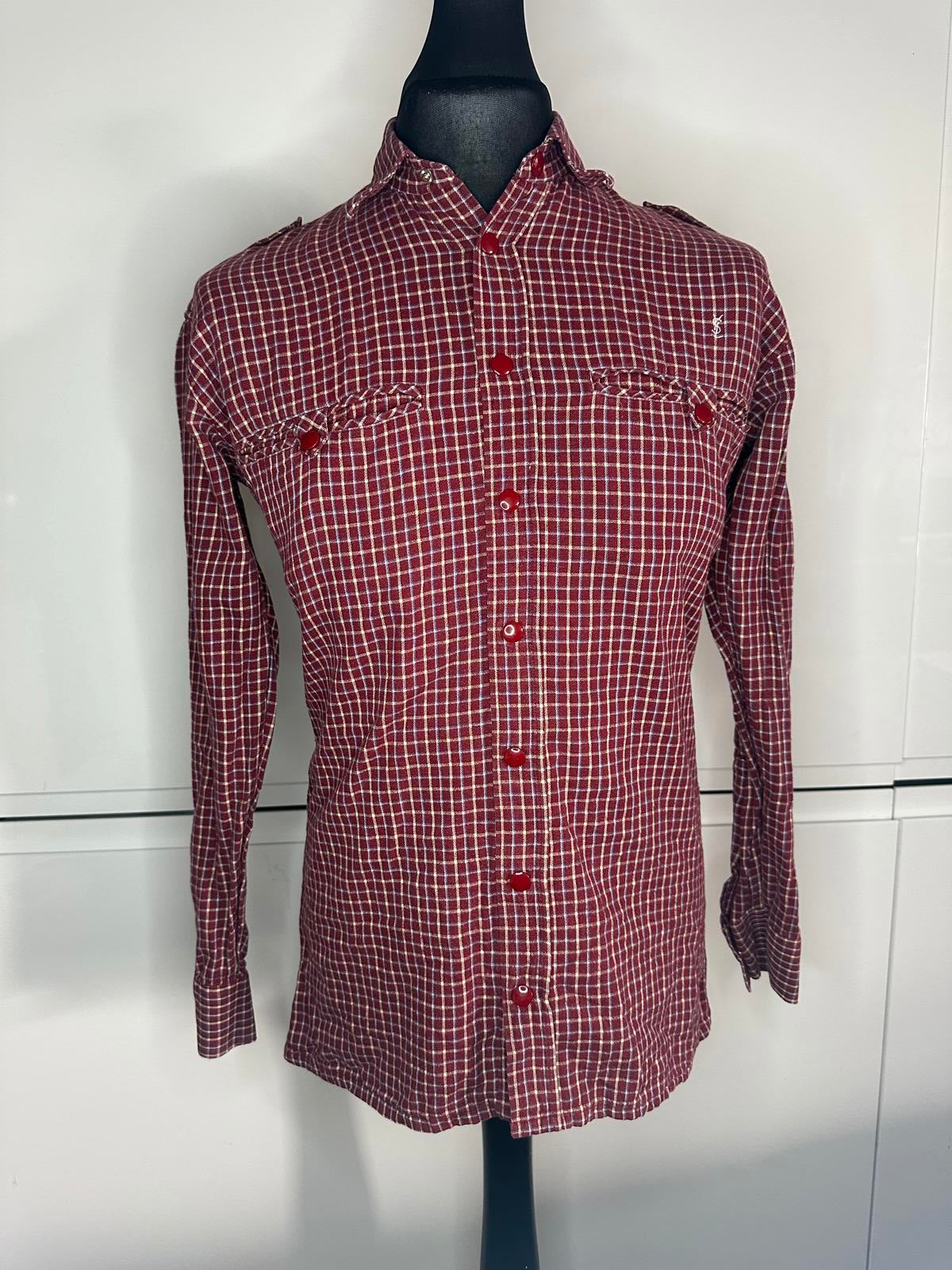 Yves Saint Laurent YSL Vintage Red Check Button Shirt Designer Menswear